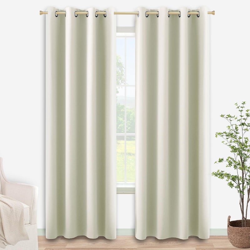 KOUFALL Cream Curtains Room Darkening 84 Inches Long,Grommet Thermal Room Curtain Drapes for Living Room Bedroom Window 84 in Length 2 Panel Set,Off White Ivory Colored - Image 1